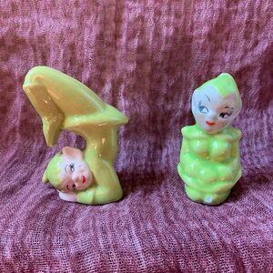 Vintage Mid Century Green Fairy Elf Figurines
